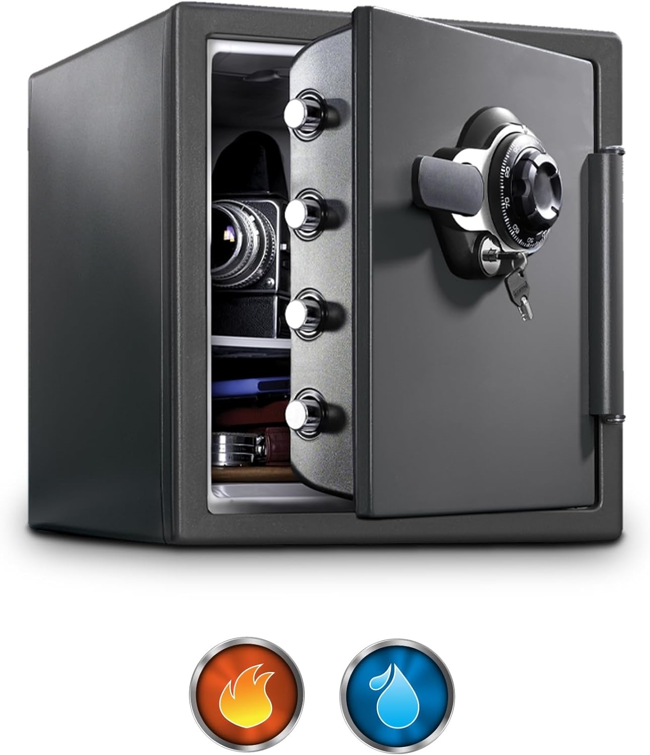 Waterproof and Fireproof Gun Metal Gray Alloy Steel Safe Box for Home, Office with Combination Lock, 1.23 Cubic Feet